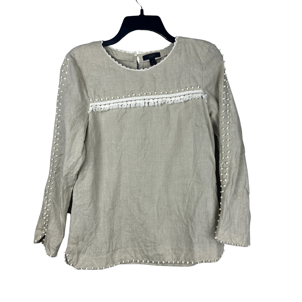 J. Crew Beige Blouse with White Accents